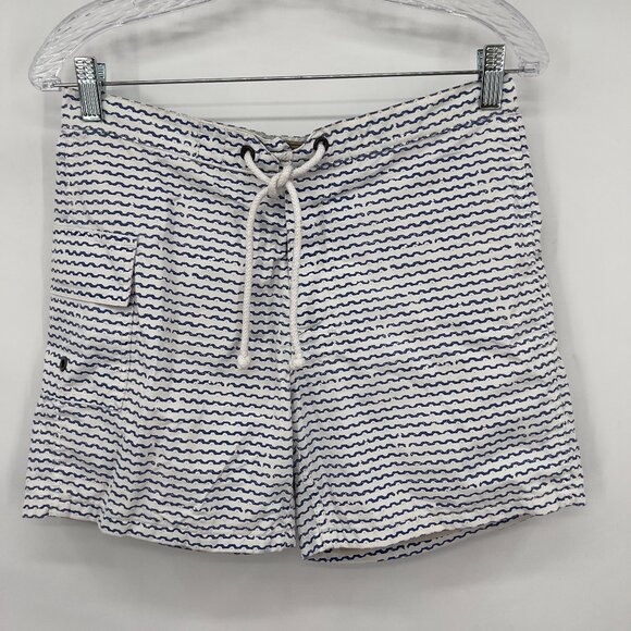 J.Crew Men’s “The Original Shortboard” Swim Trunks Size 29 Blue Wave Print - Picture 1 of 9